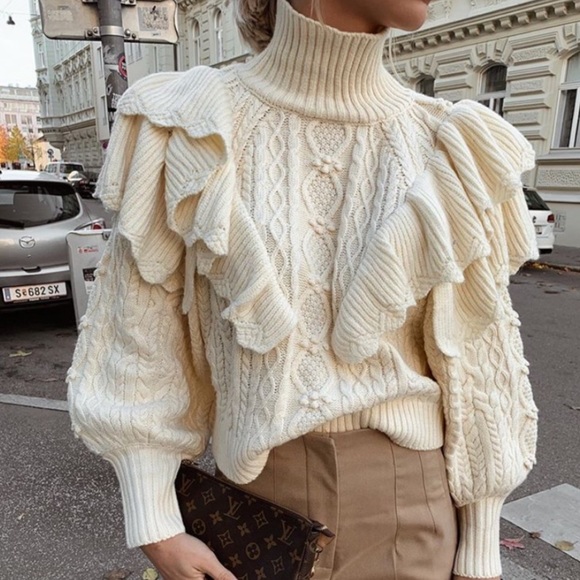 Zara Ruffle Cable Knit Sweater 